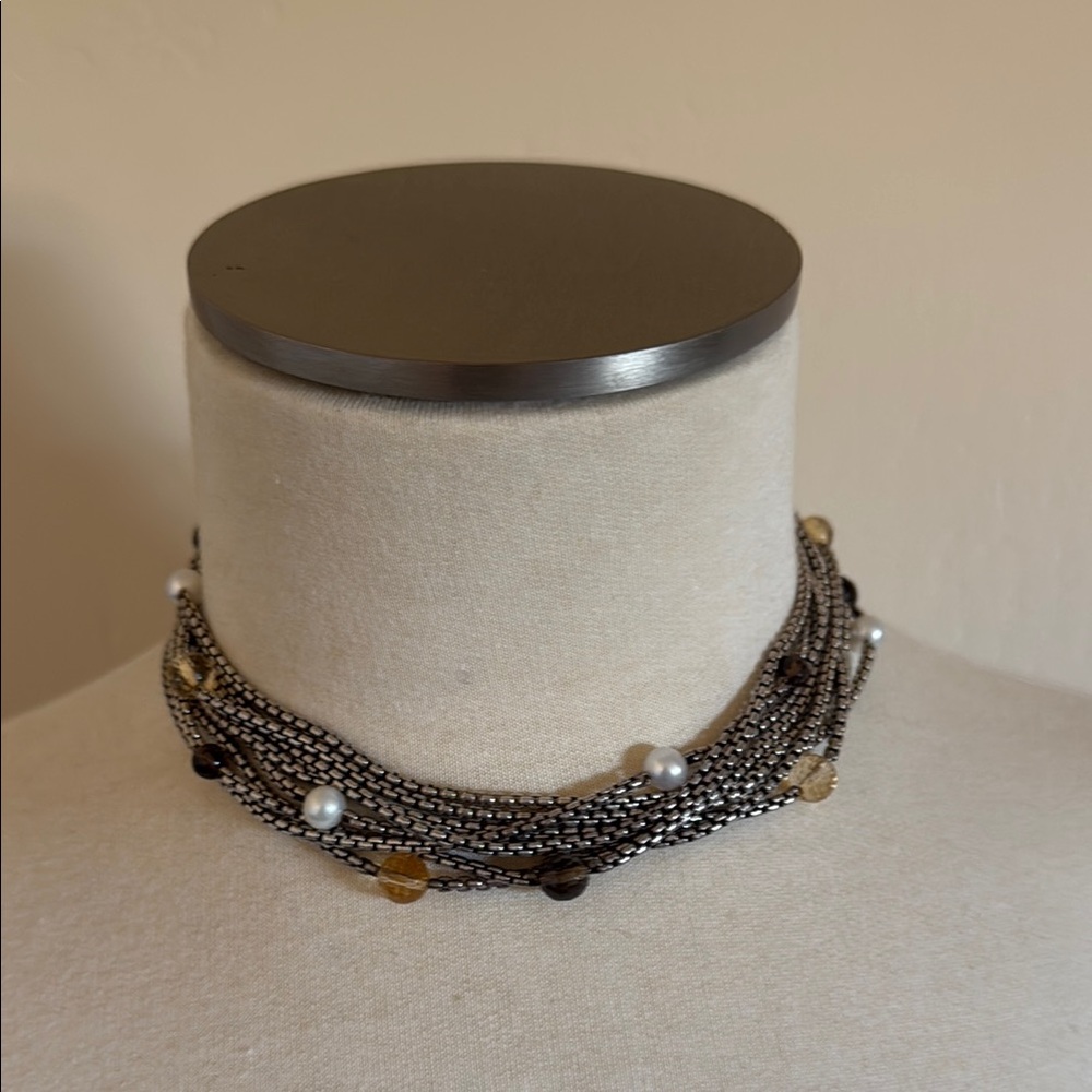 Authentic David Yurman Elegant Multi-Strand Pearl Bead Necklace Sterling  Silver